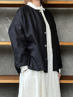 【SALE】TISSU / フレンチリネン ノーカラーシャツ（クロ）
