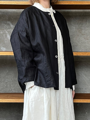 【SALE】TISSU / フレンチリネン ノーカラーシャツ（クロ）