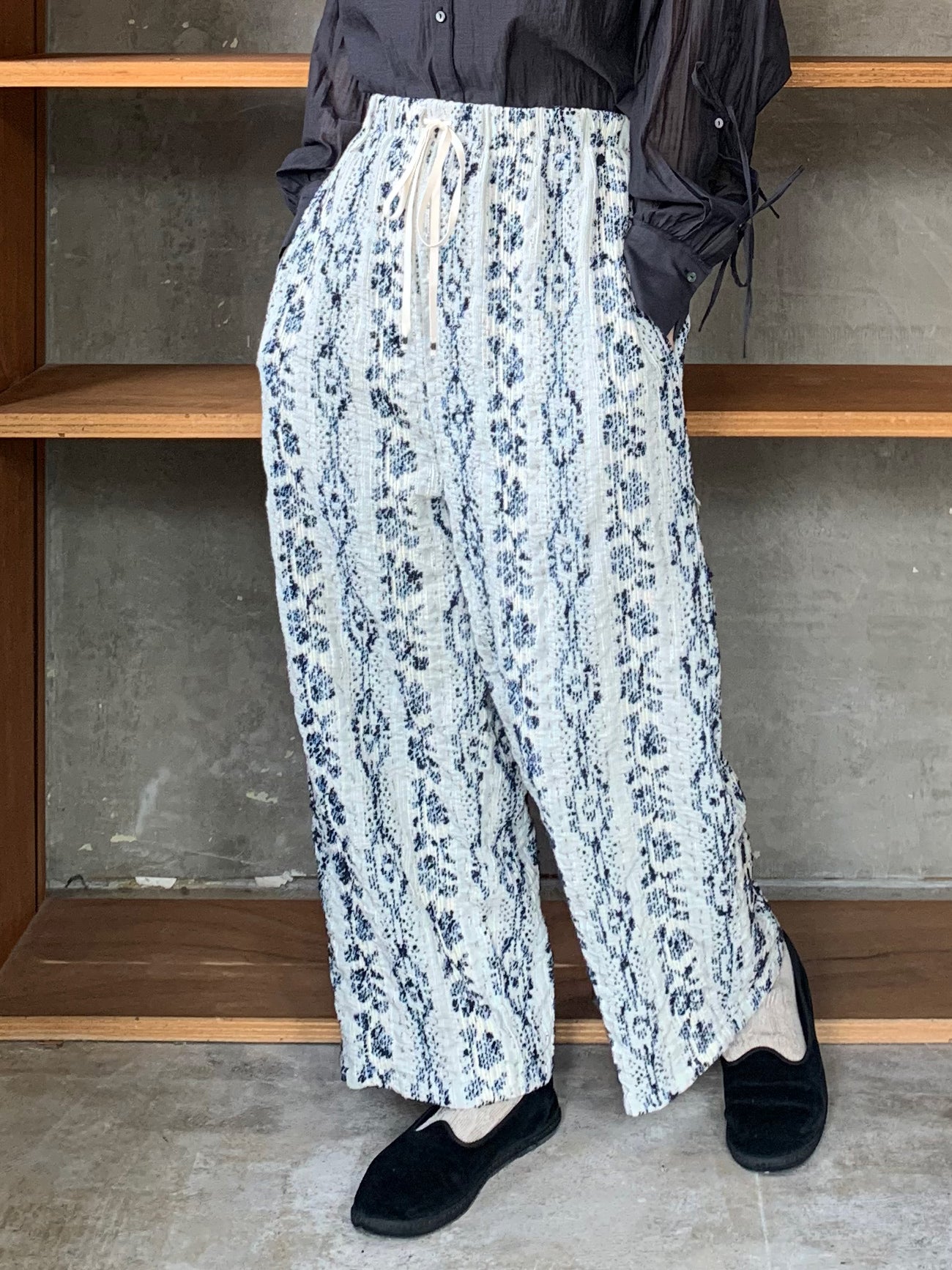 qiri / mix yarn jacquard gather pants（ミント）