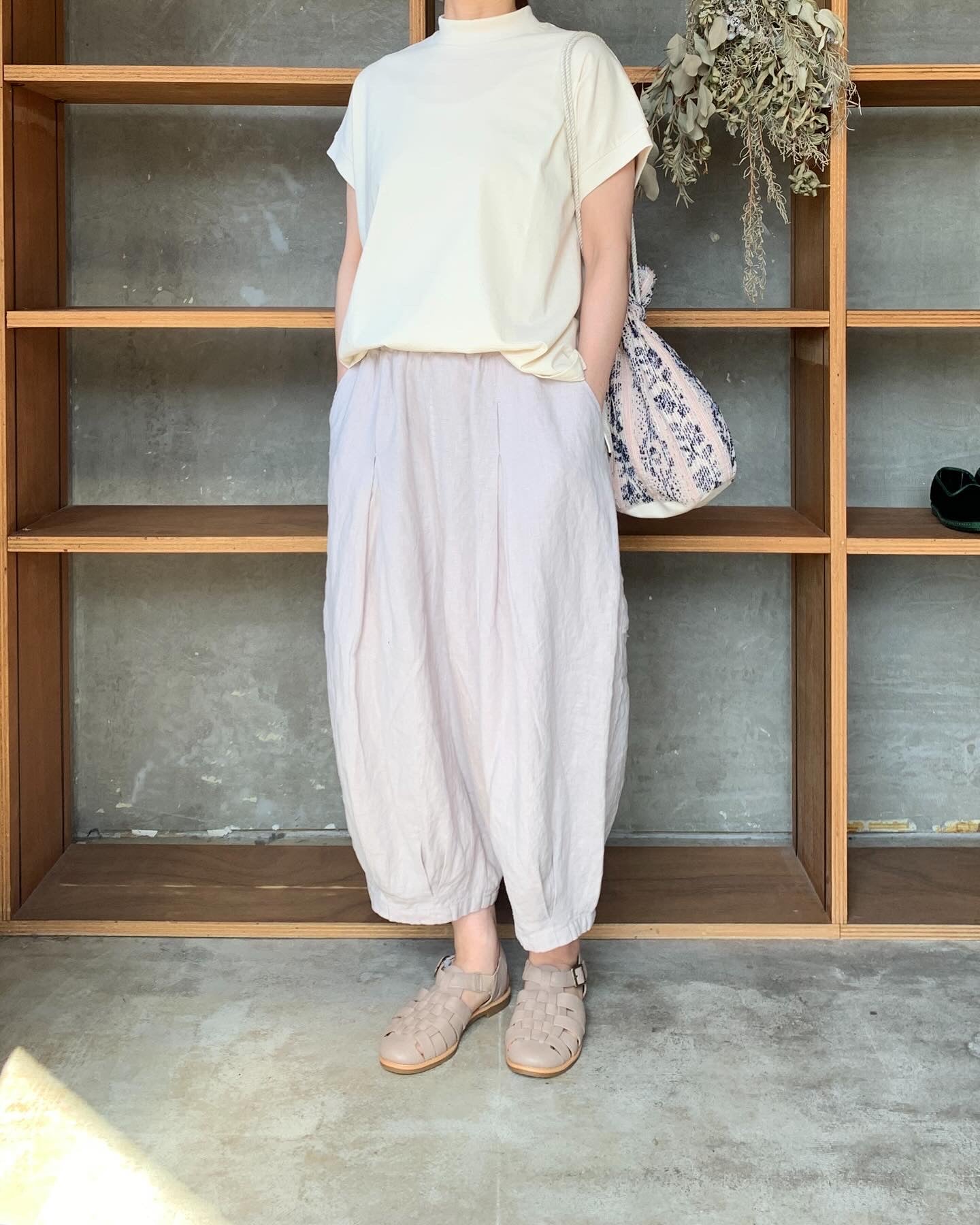 qiri / mix yarn jacquard 巾着bag（ピンク）