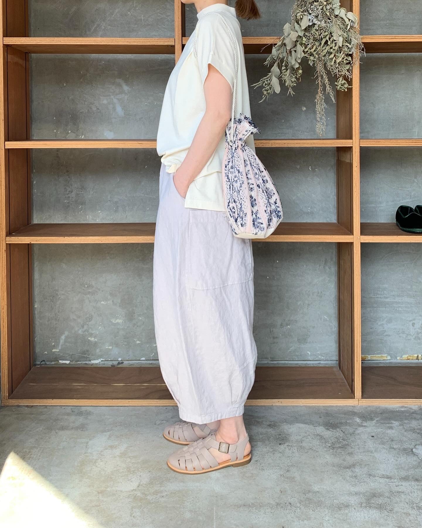 qiri / mix yarn jacquard 巾着bag（ピンク）