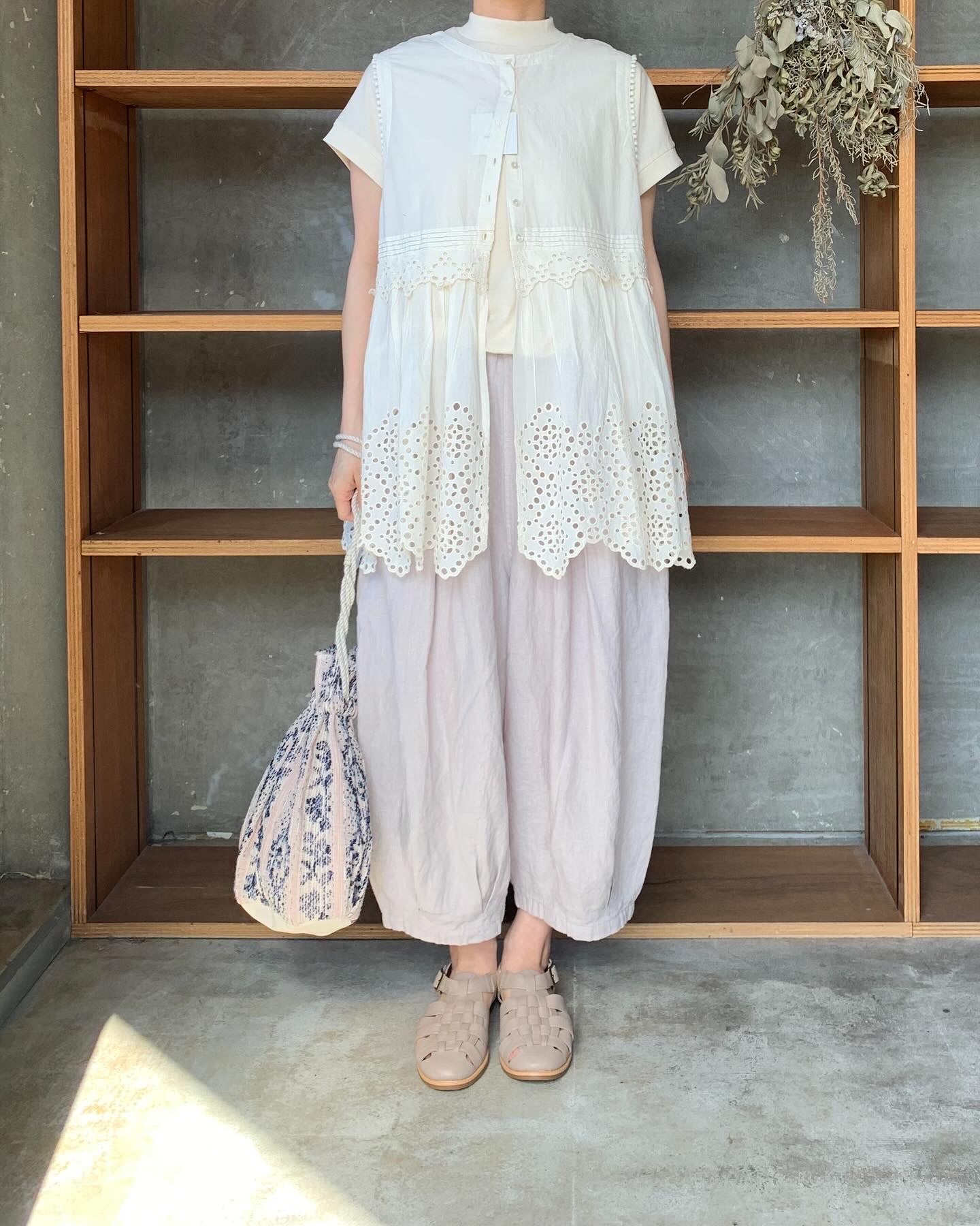 qiri / mix yarn jacquard 巾着bag（ピンク）
