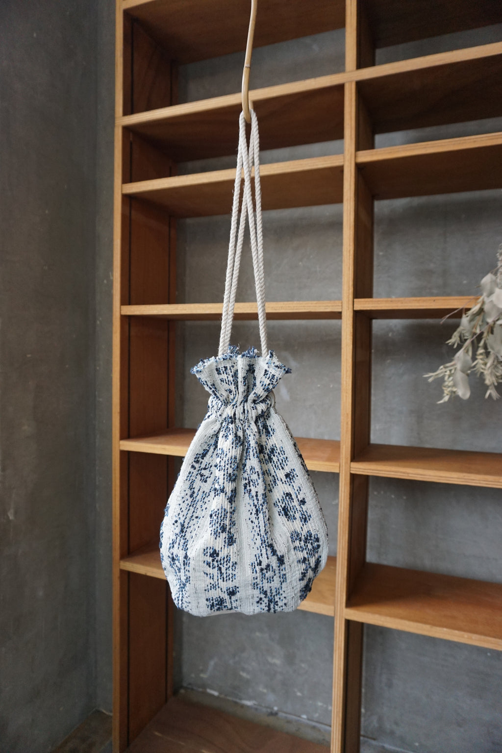 qiri / mix yarn jacquard 巾着bag（ミント）