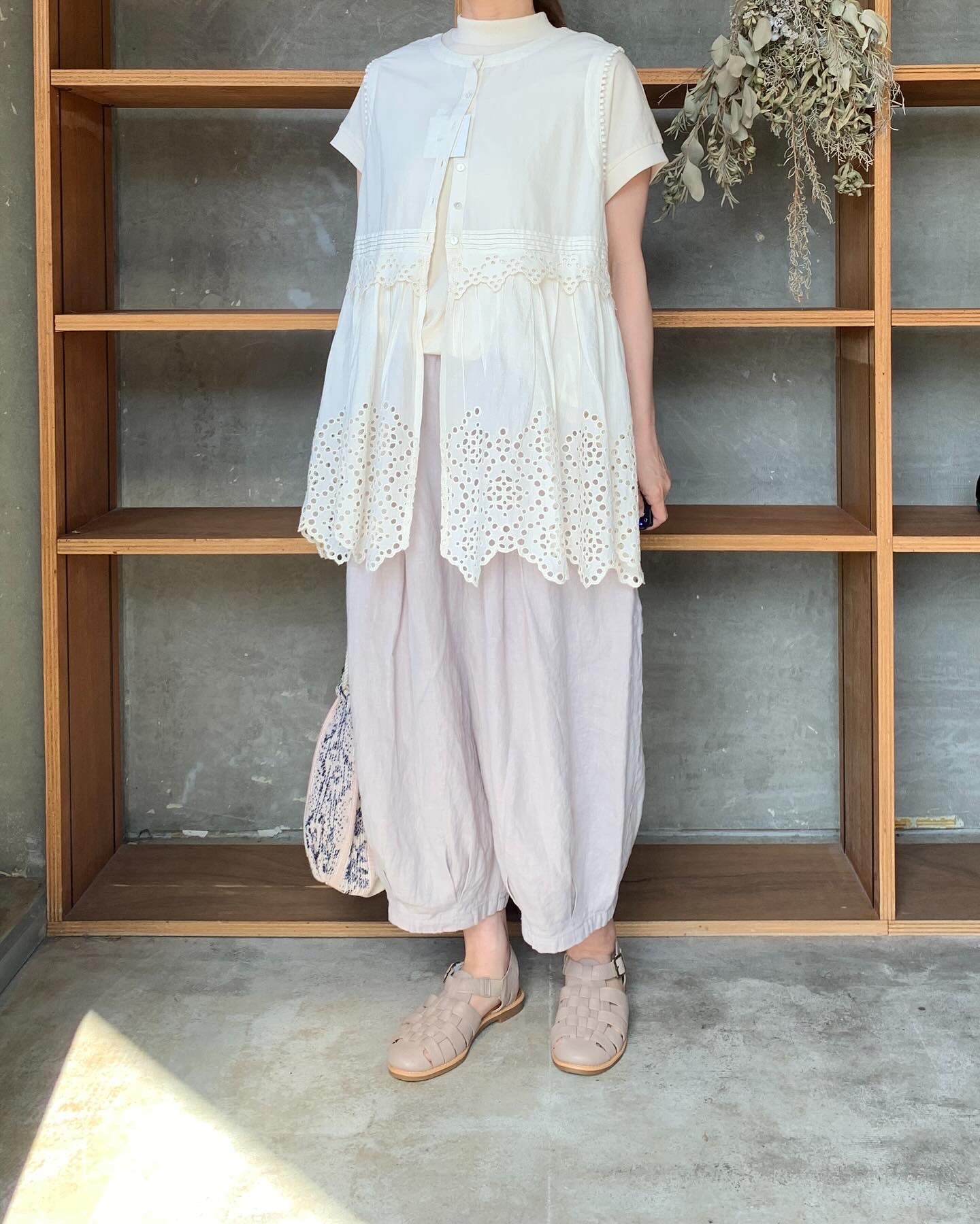 qiri / mix yarn jacquard 巾着bag（ピンク）