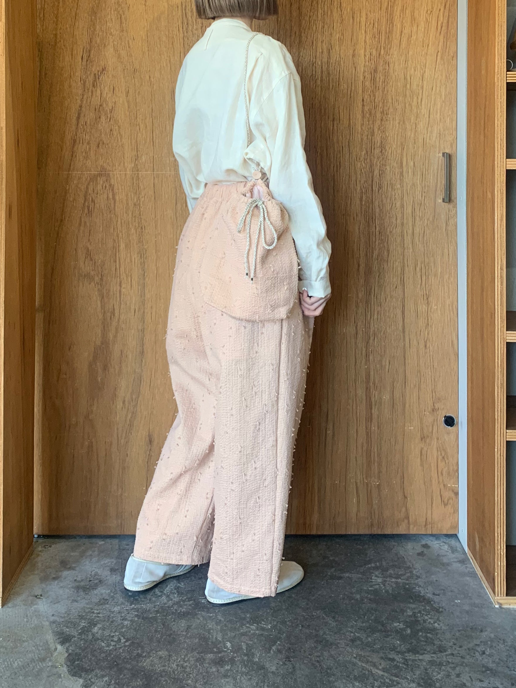 qiri / sashiko jacquard gather pants（ピンク）