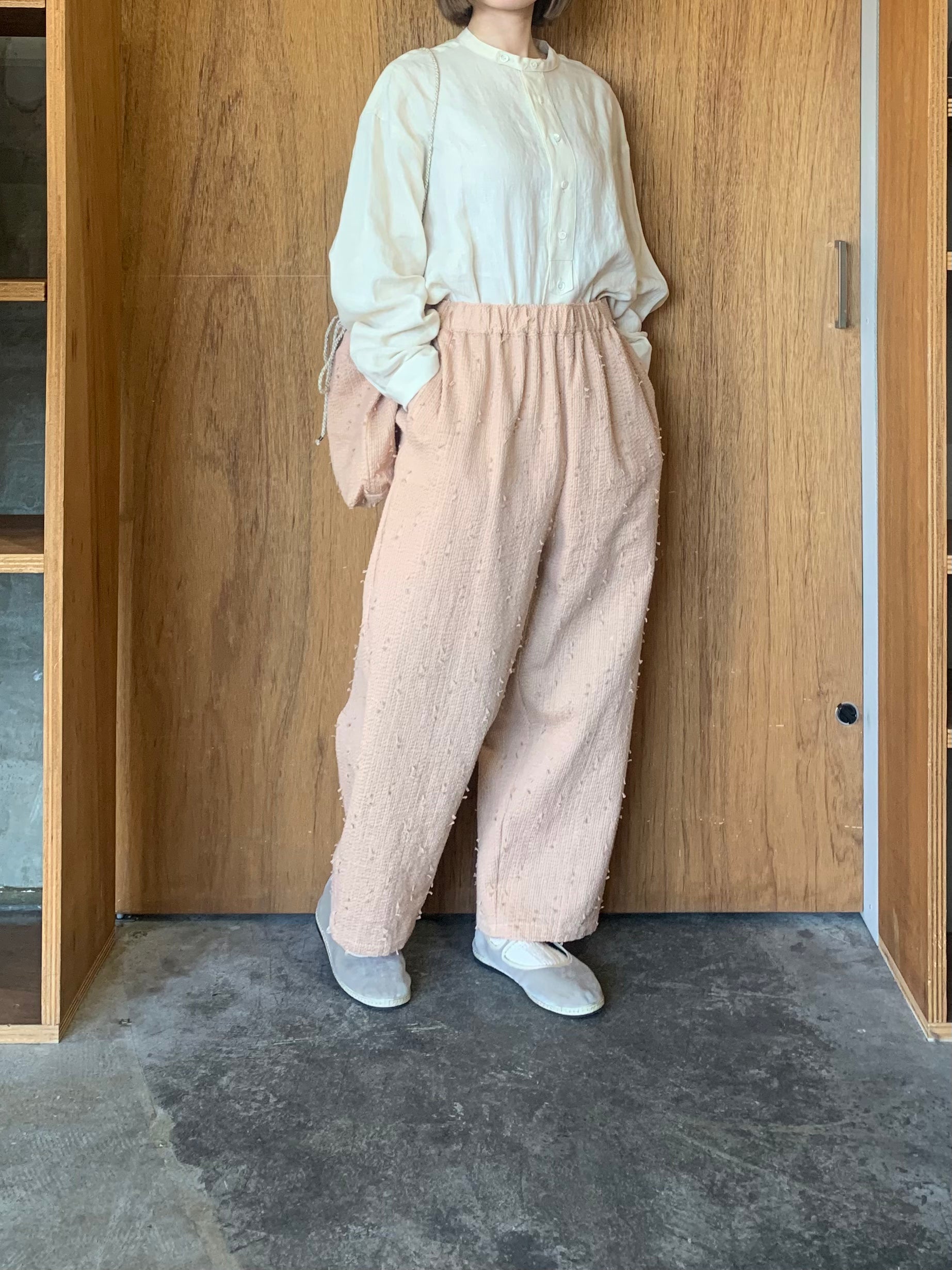 qiri / sashiko jacquard 巾着 bag（ピンク）