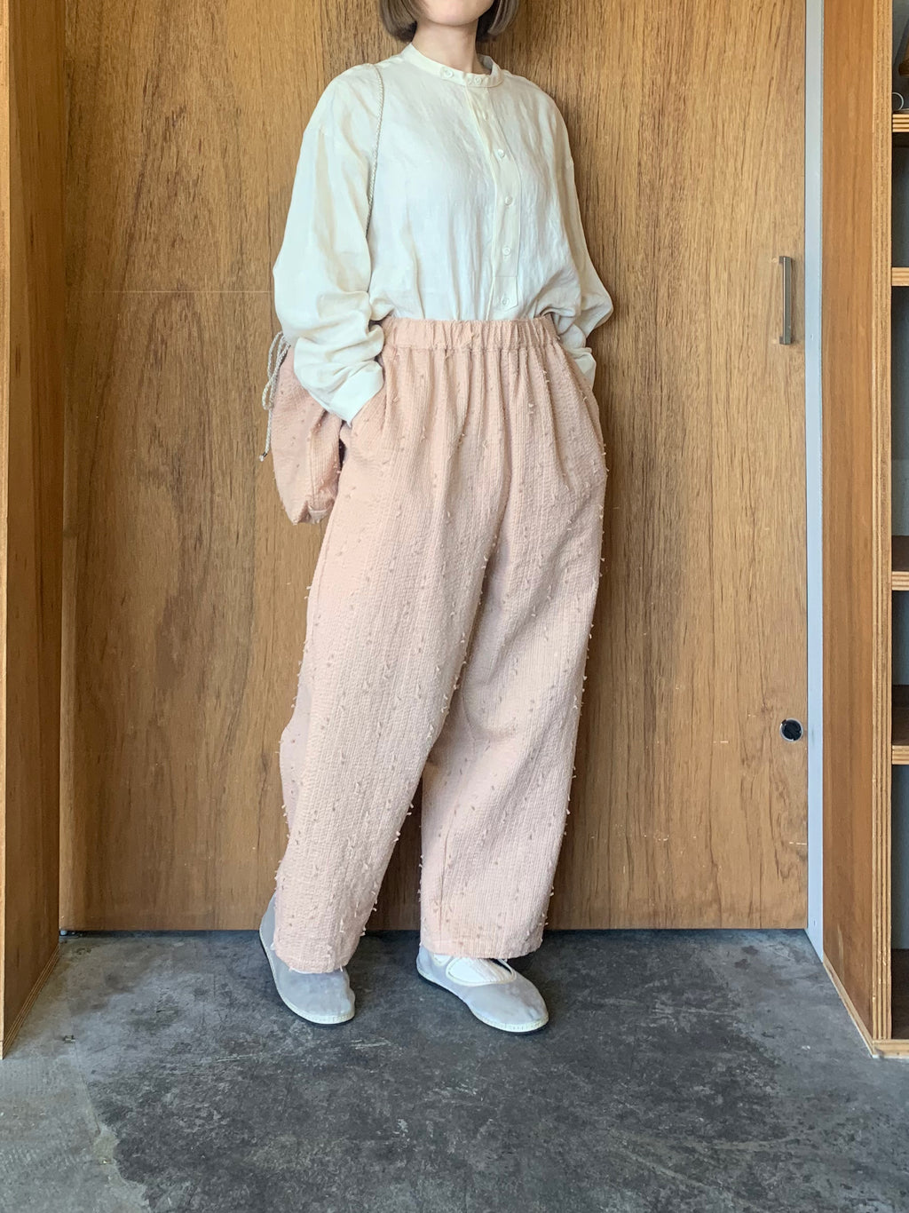 qiri / sashiko jacquard gather pants（ピンク）