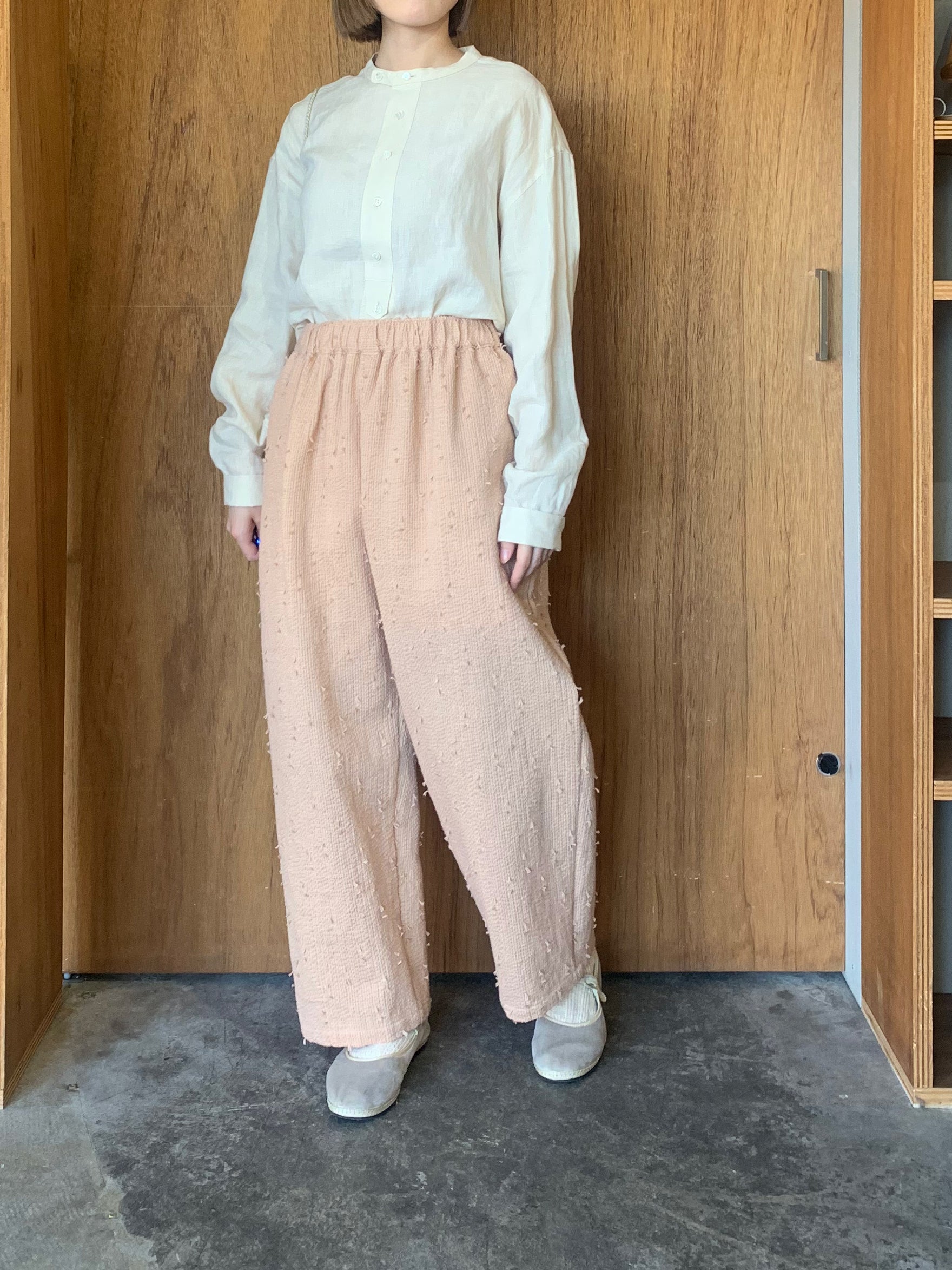 qiri / sashiko jacquard gather pants（ピンク）