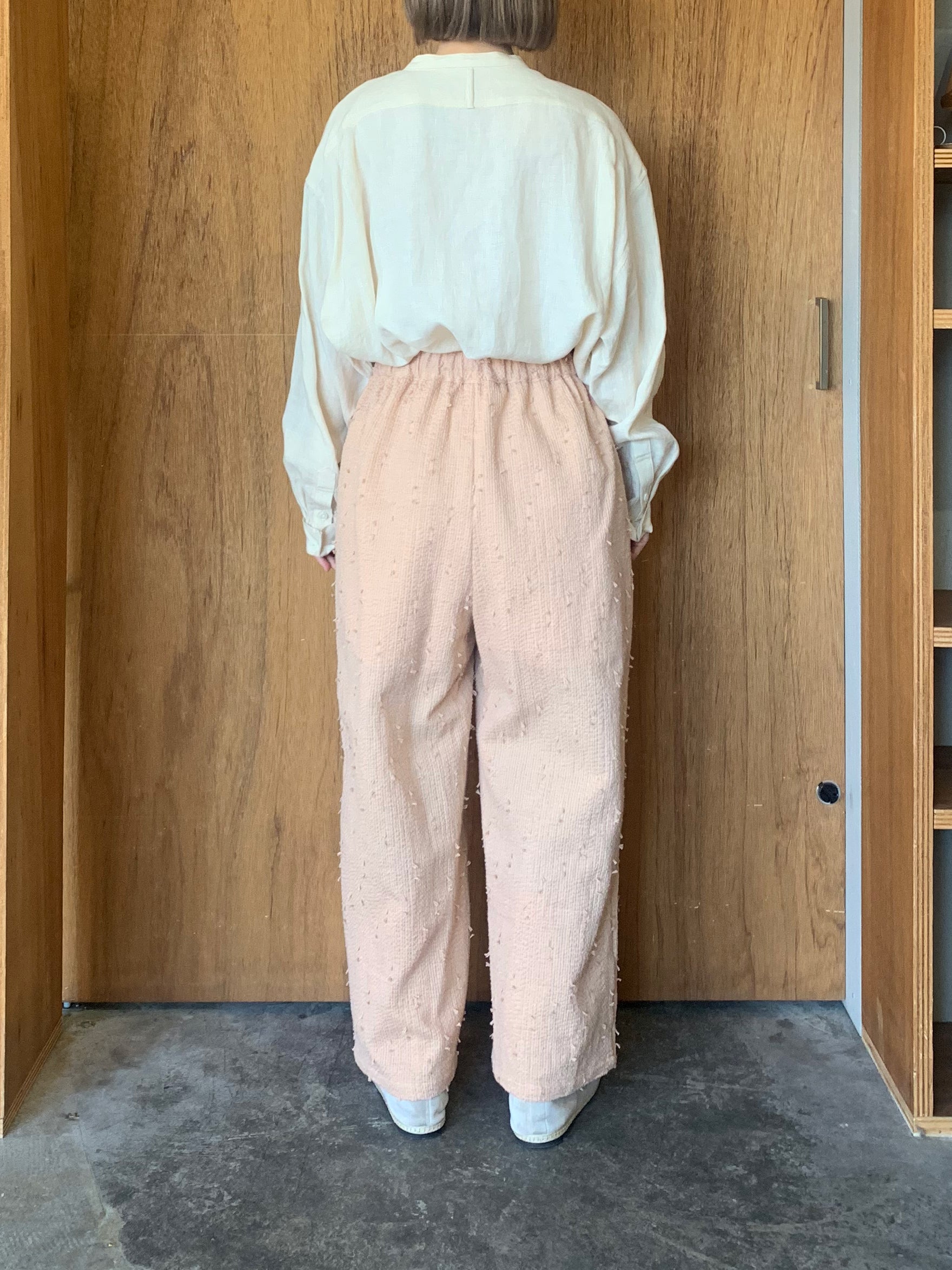 qiri / sashiko jacquard gather pants（ピンク）