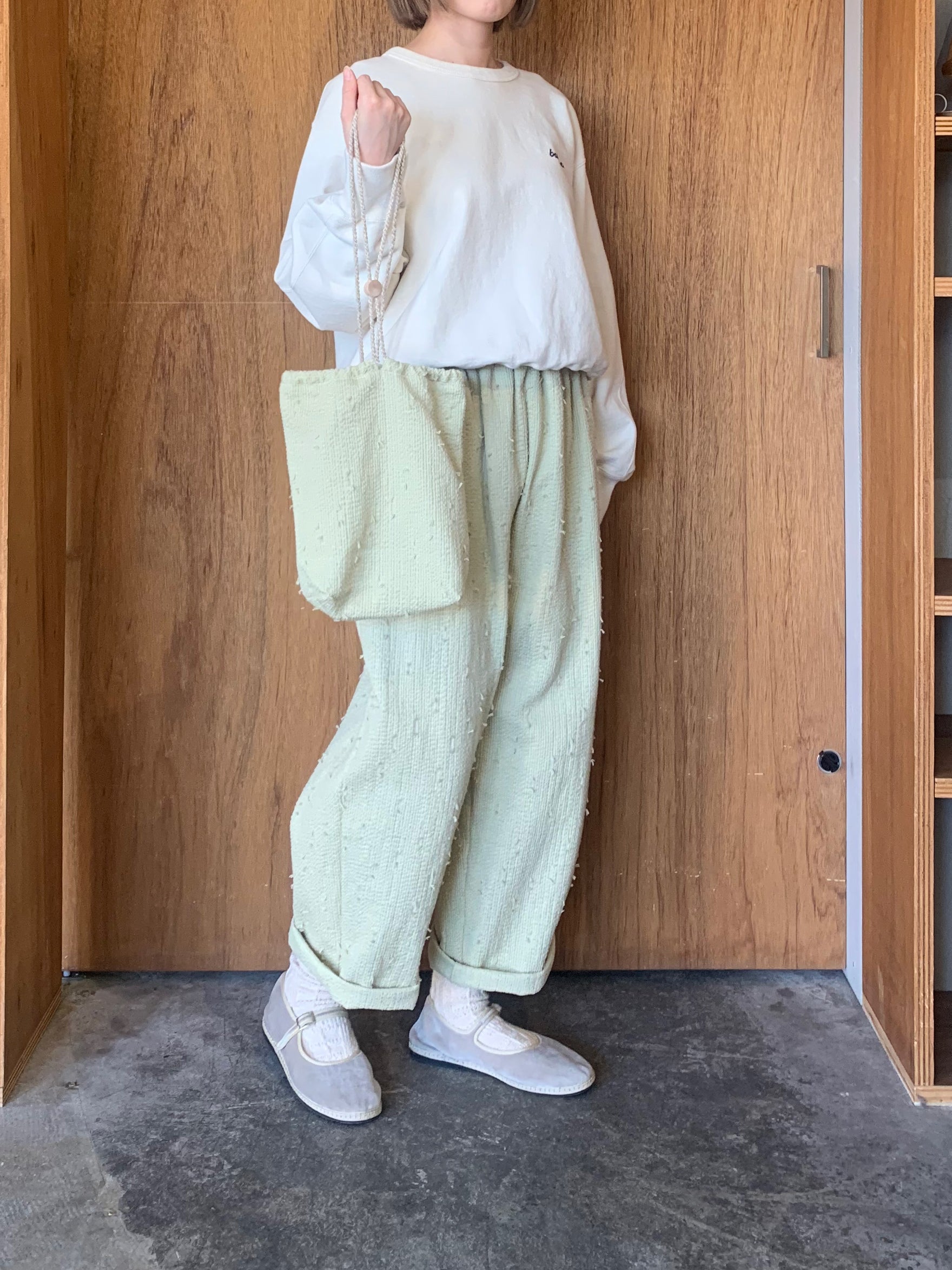 qiri / sashiko jacquard 巾着 bag（ペールイエロー）