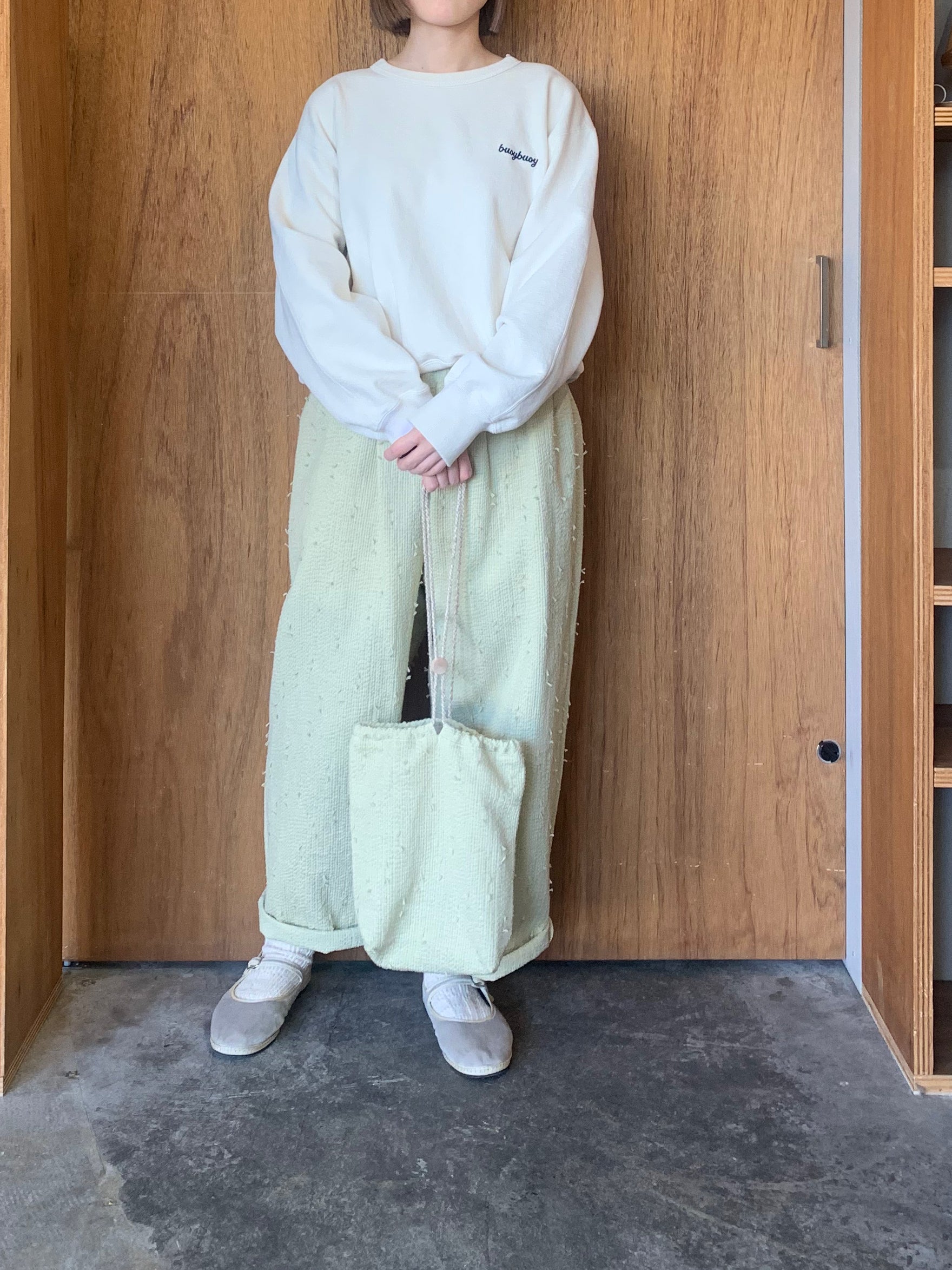 qiri / sashiko jacquard 巾着 bag（ペールイエロー）