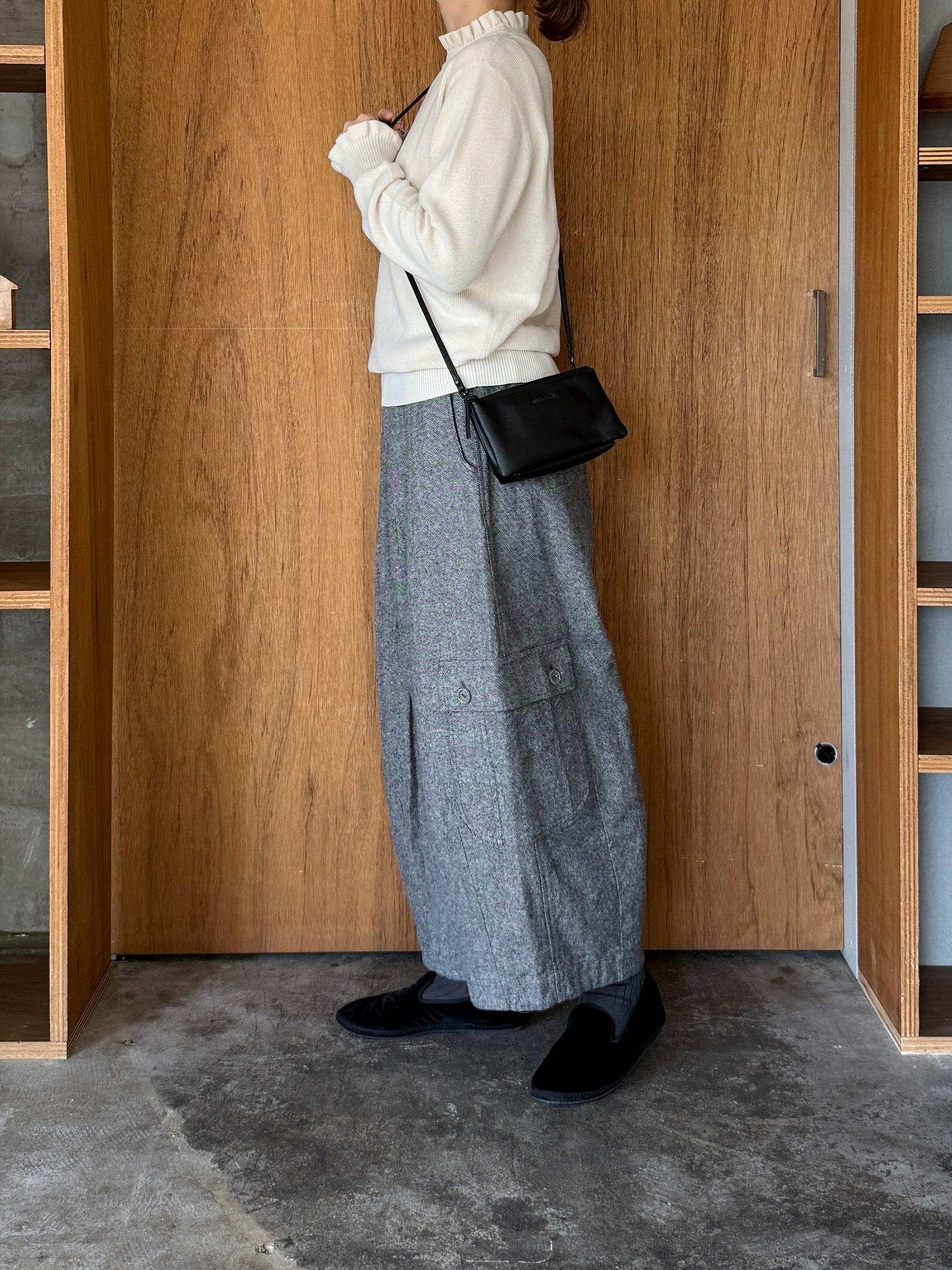 tumugu / コットンリネン起毛ツイル カーゴワイドパンツ（GRAY）