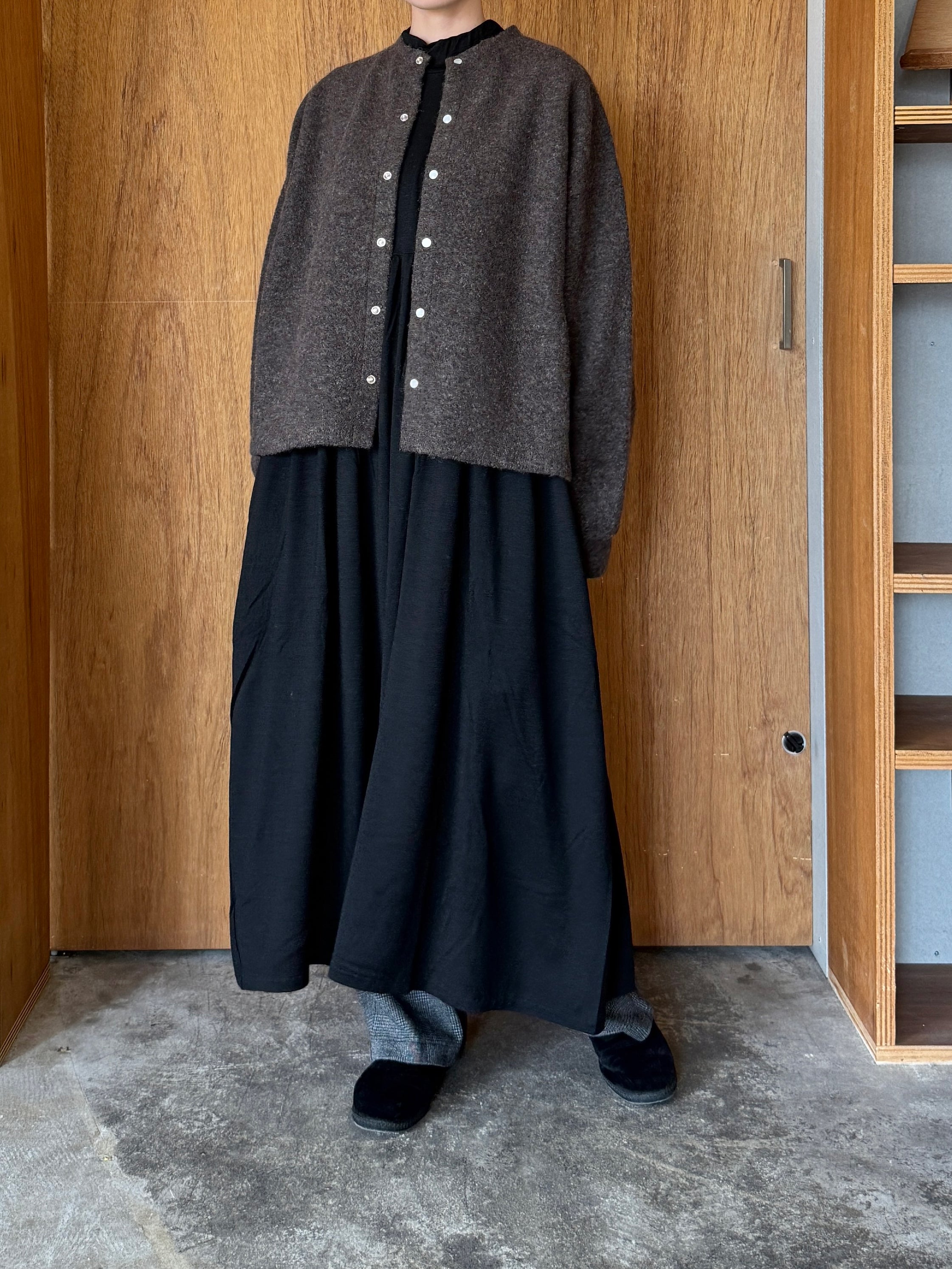 UNIVERSAL TISSU / リサイクルウールパイル リヨセルコットン裏毛 スナップカーディガン（ブラウンパイル）