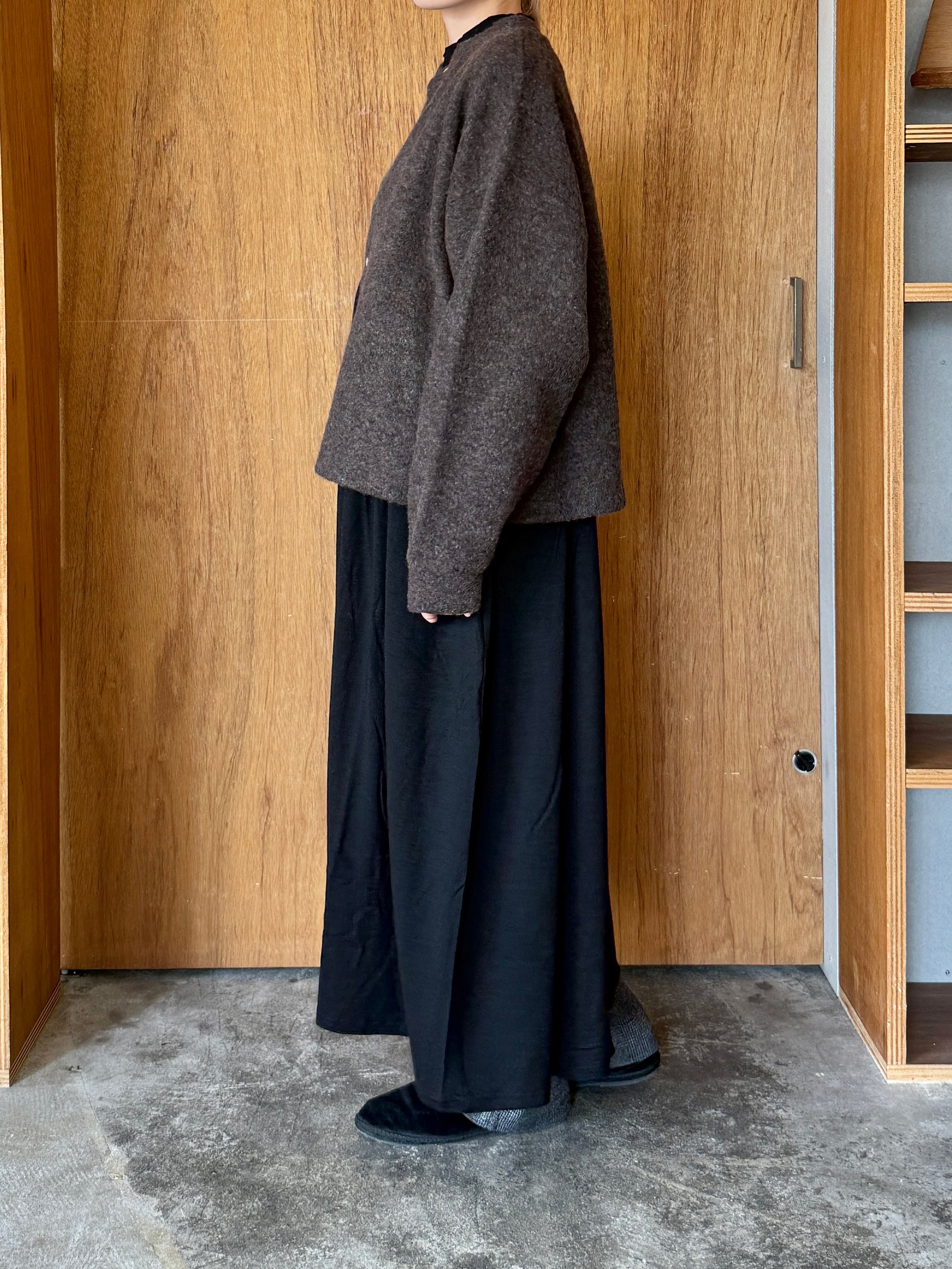 UNIVERSAL TISSU / リサイクルウールパイル リヨセルコットン裏毛 スナップカーディガン（ブラウンパイル）