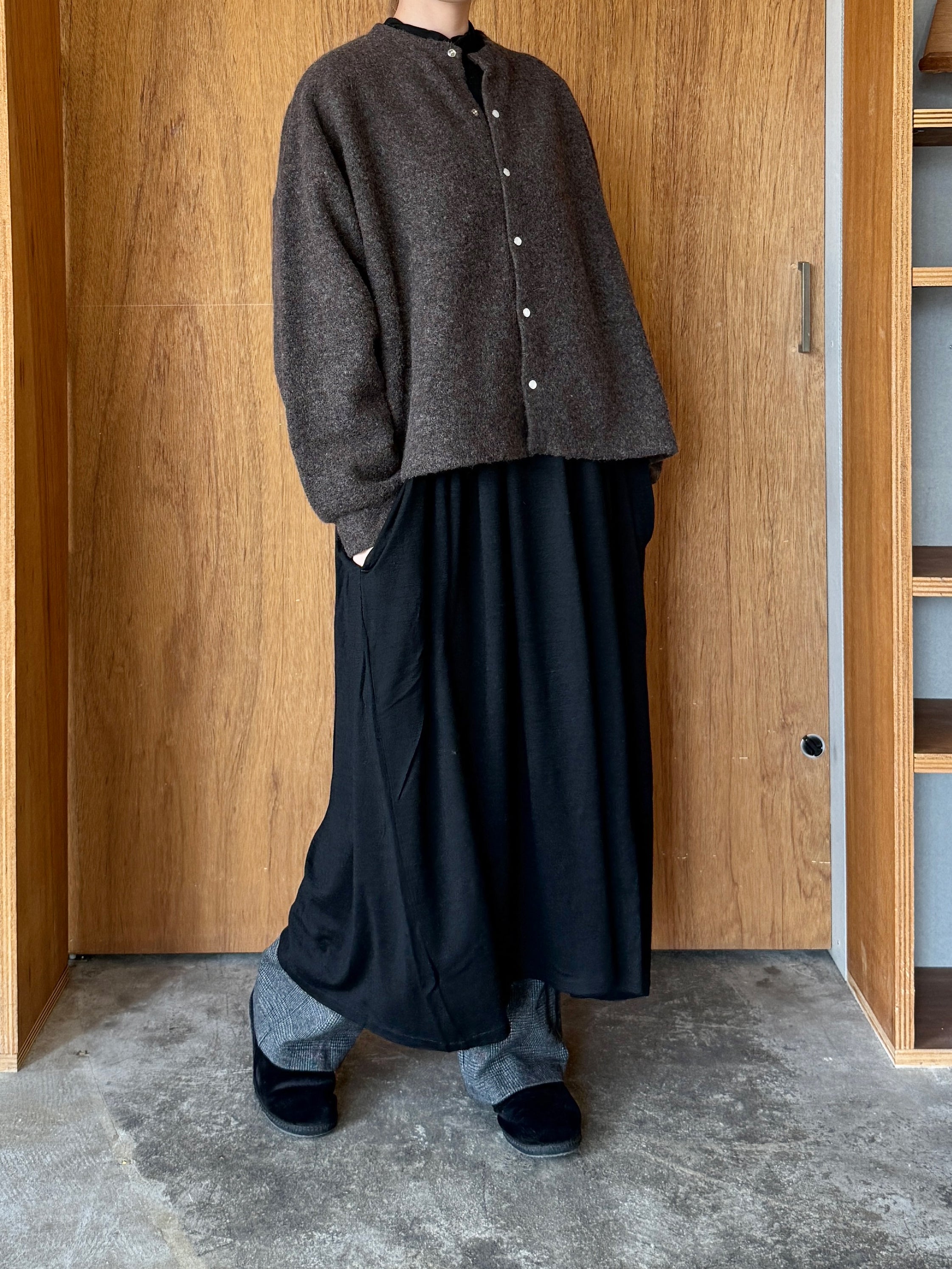 UNIVERSAL TISSU / リサイクルウールパイル リヨセルコットン裏毛 スナップカーディガン（ブラウンパイル）