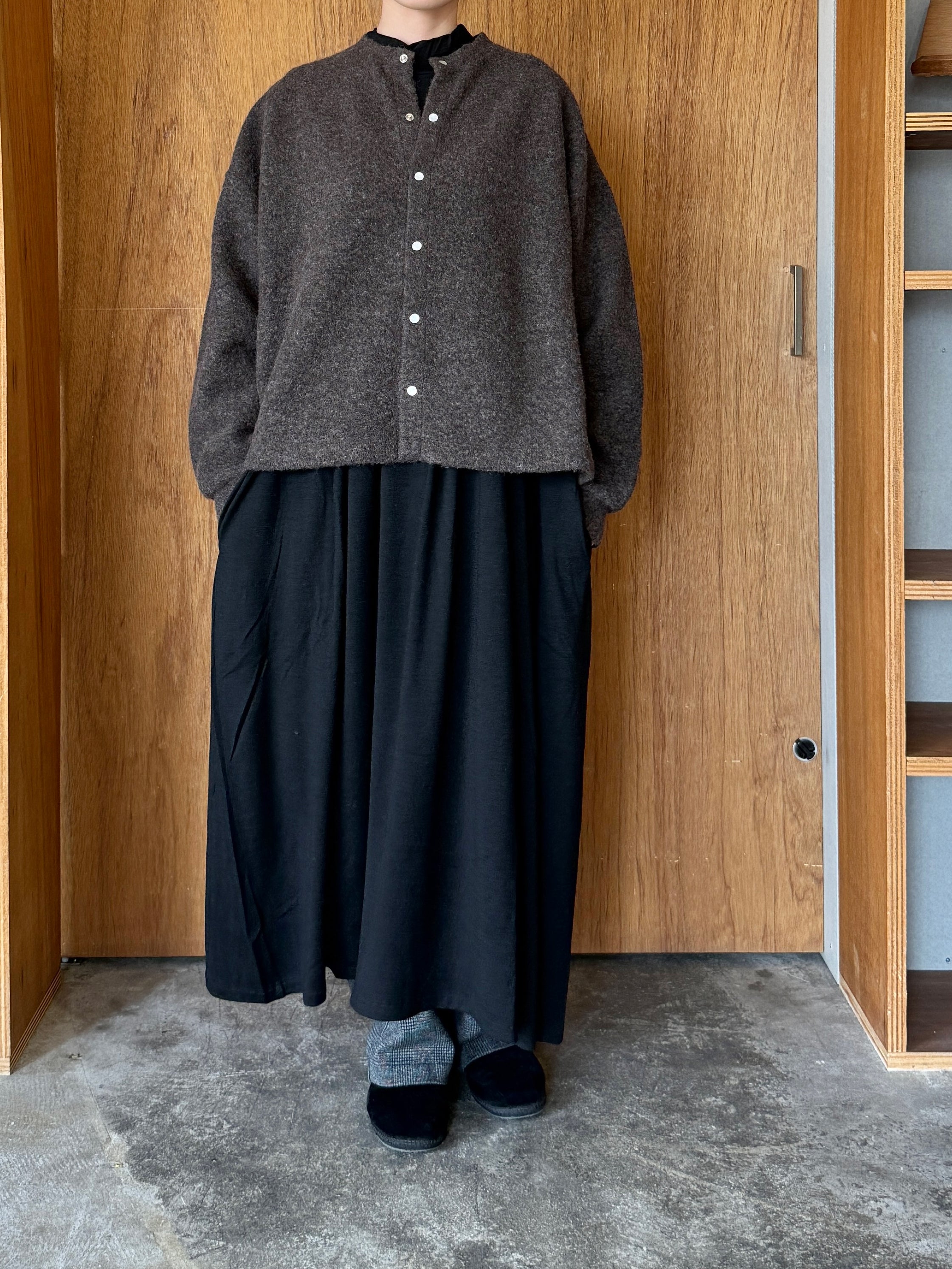 UNIVERSAL TISSU / リサイクルウールパイル リヨセルコットン裏毛 スナップカーディガン（ブラウンパイル）