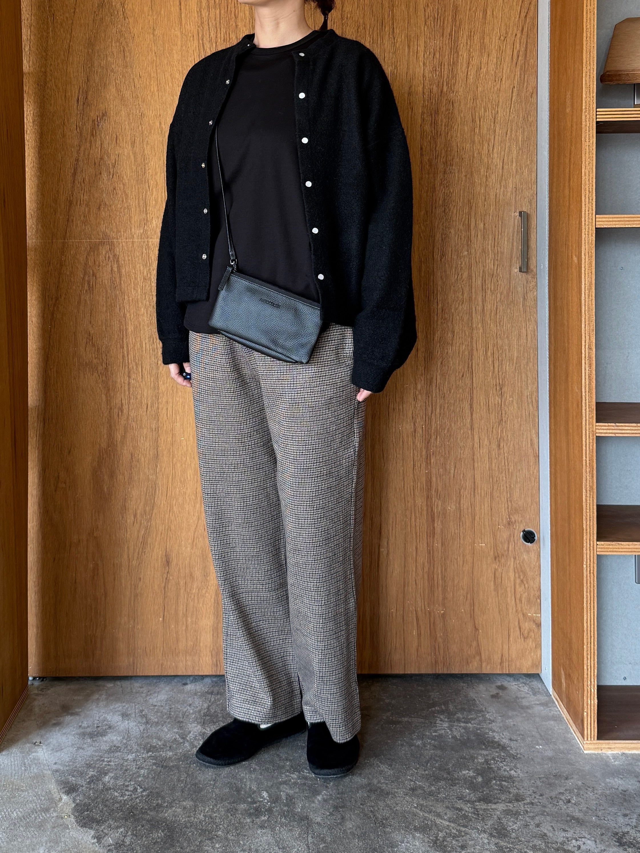 UNIVERSAL TISSU / リサイクルウールパイル リヨセルコットン裏毛 スナップカーディガン（クロパイル）