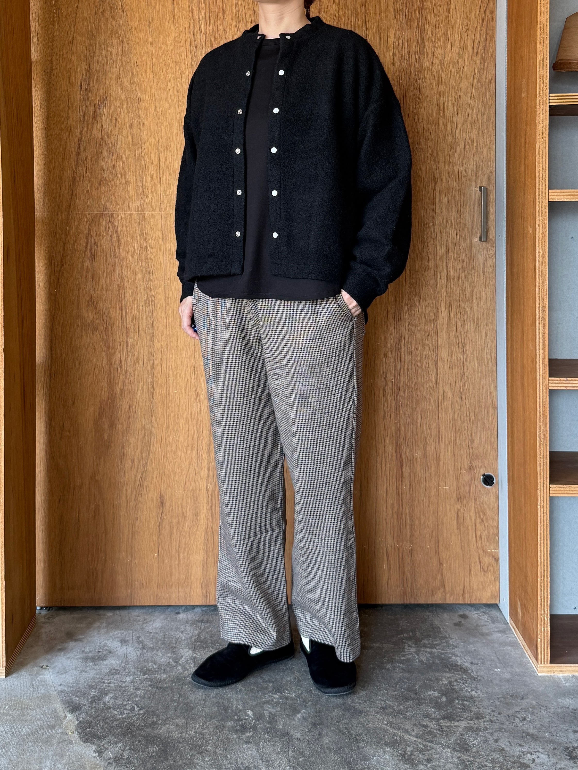 UNIVERSAL TISSU / リサイクルウールパイル リヨセルコットン裏毛 スナップカーディガン（クロパイル）