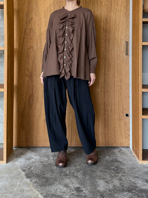 Vlas Blomme / Cotton Twill ワンタックテーパードパンツ(Black)