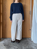 Vlas Blomme / Cotton Linen Plainstitch オブロングネック長袖Tシャツ(Navy)