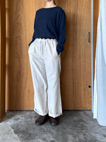 Vlas Blomme / Cotton Linen Plainstitch オブロングネック長袖Tシャツ(Navy)