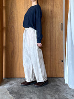 Vlas Blomme / Cotton Linen Plainstitch オブロングネック長袖Tシャツ(Navy)