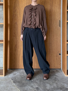 Vlas Blomme / Cotton Twill ワンタックテーパードパンツ(Black)