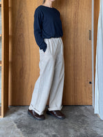 Vlas Blomme / Cotton Linen Plainstitch オブロングネック長袖Tシャツ(Navy)