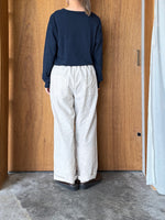 Vlas Blomme / Cotton Linen Plainstitch オブロングネック長袖Tシャツ(Navy)