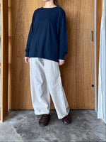 Vlas Blomme / Cotton Linen Plainstitch オブロングネック長袖Tシャツ(Navy)