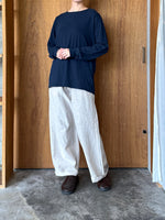 Vlas Blomme / Cotton Linen Plainstitch オブロングネック長袖Tシャツ(Navy)