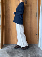 Vlas Blomme / Cotton Linen Plainstitch オブロングネック長袖Tシャツ(Navy)