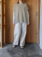 Vlas Blomme / Cotton Linen Plainstitch オブロングネック長袖Tシャツ(Greige)
