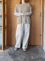 Vlas Blomme / Cotton Linen Plainstitch オブロングネック長袖Tシャツ(Greige)