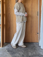 Vlas Blomme / Cotton Linen Plainstitch オブロングネック長袖Tシャツ(Greige)