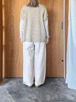 Vlas Blomme / Cotton Linen Plainstitch オブロングネック長袖Tシャツ(Greige)