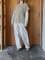 Vlas Blomme / Cotton Linen Plainstitch オブロングネック長袖Tシャツ(Greige)