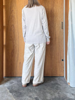 Vlas Blomme / Cotton Linen Plainstitch オブロングネック長袖Tシャツ(Greige)