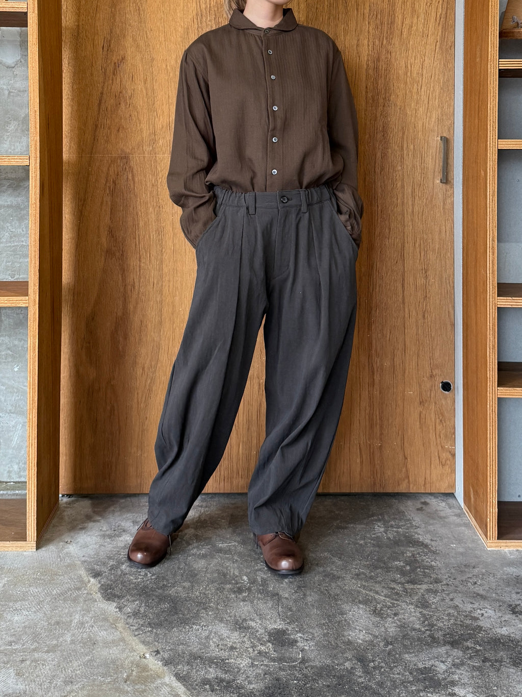 suzuki takayuki / one-piece shawl-collar shirt Ⅱ（burnt umber）