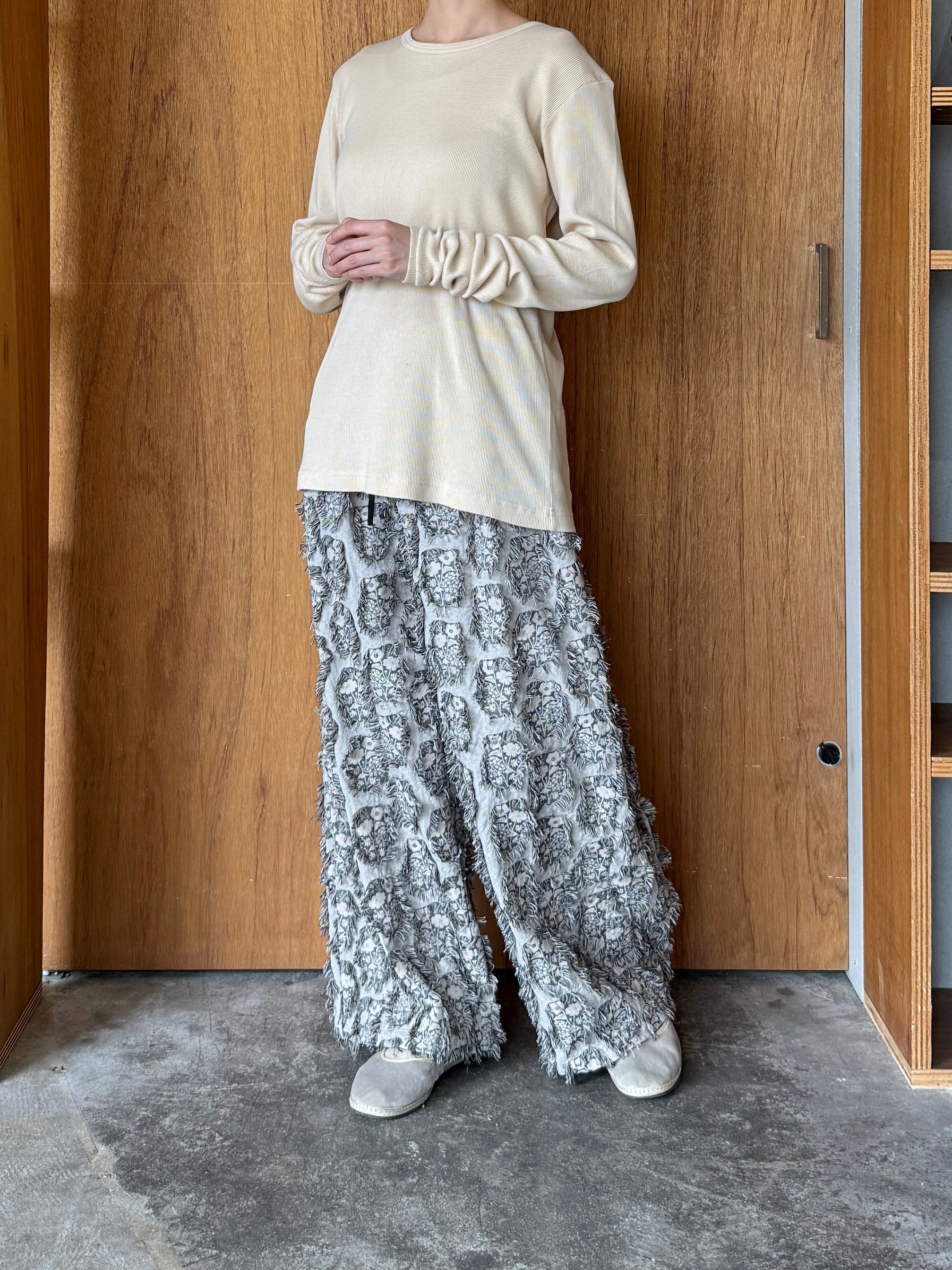 qiri / 花野風 jacquard wide pants (クロ)