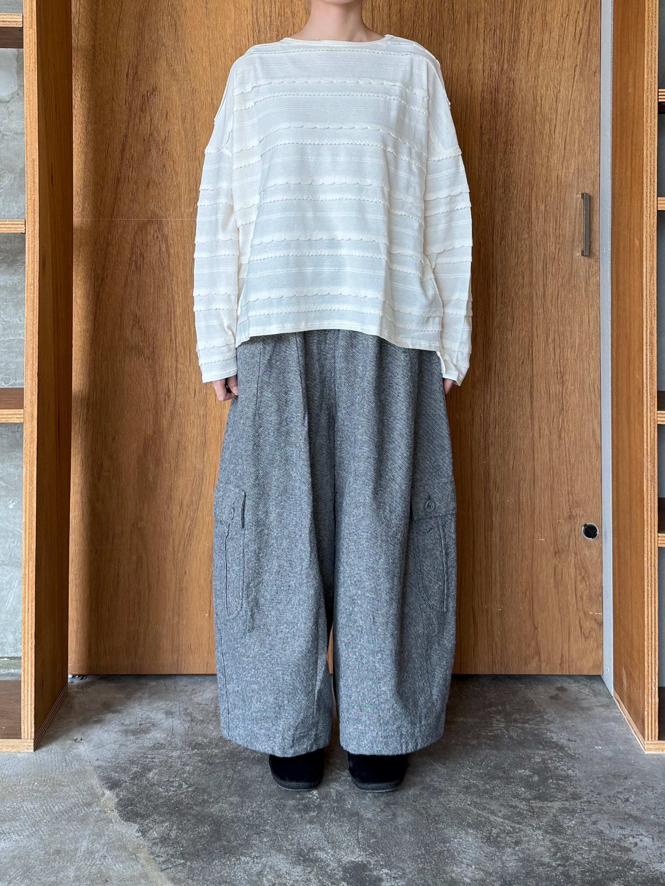 tumugu / カラップボーダージャガード ボートネックワイドプルオーバー（KINARI）