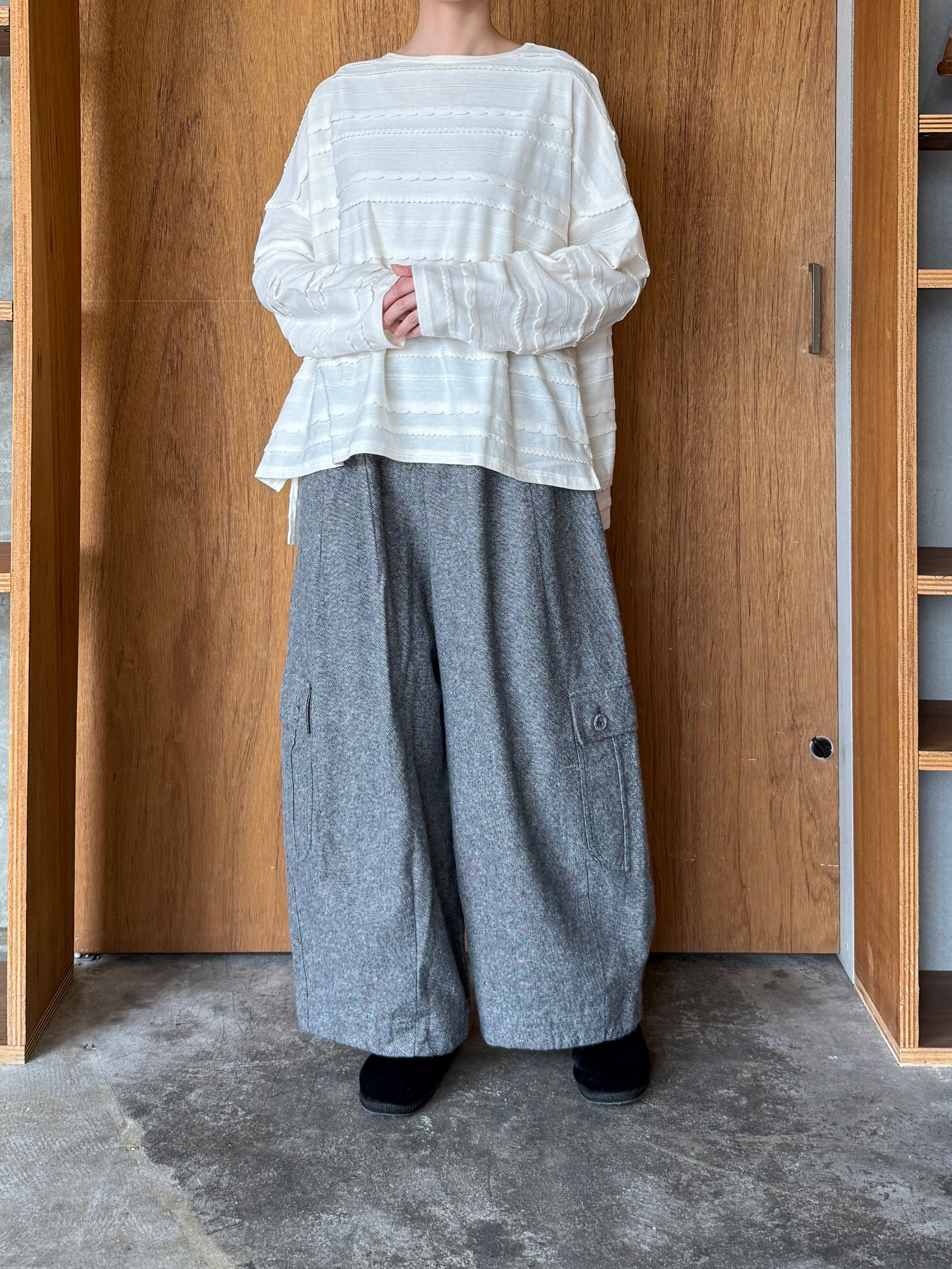 tumugu / カラップボーダージャガード ボートネックワイドプルオーバー（KINARI）