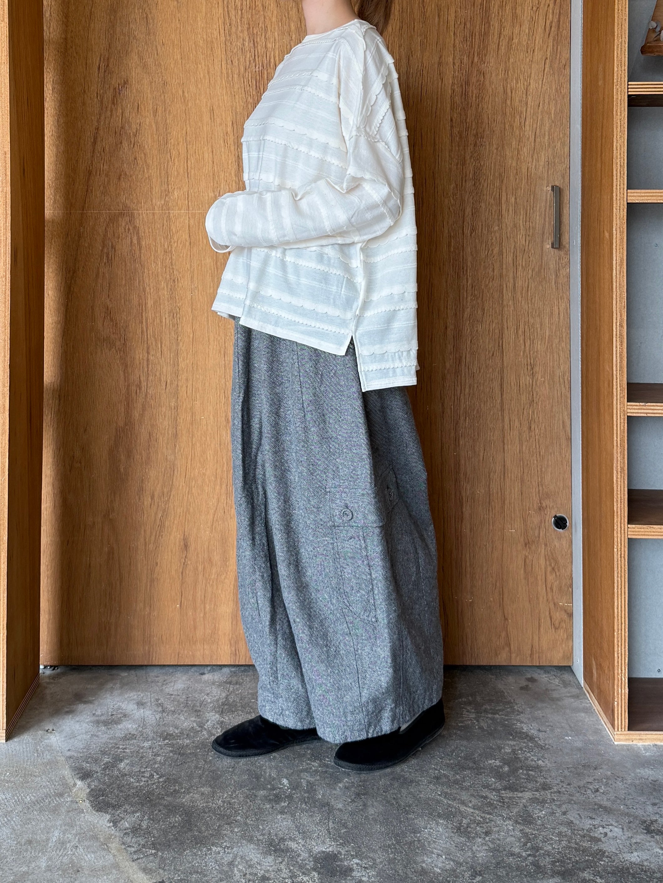 tumugu / カラップボーダージャガード ボートネックワイドプルオーバー（KINARI）