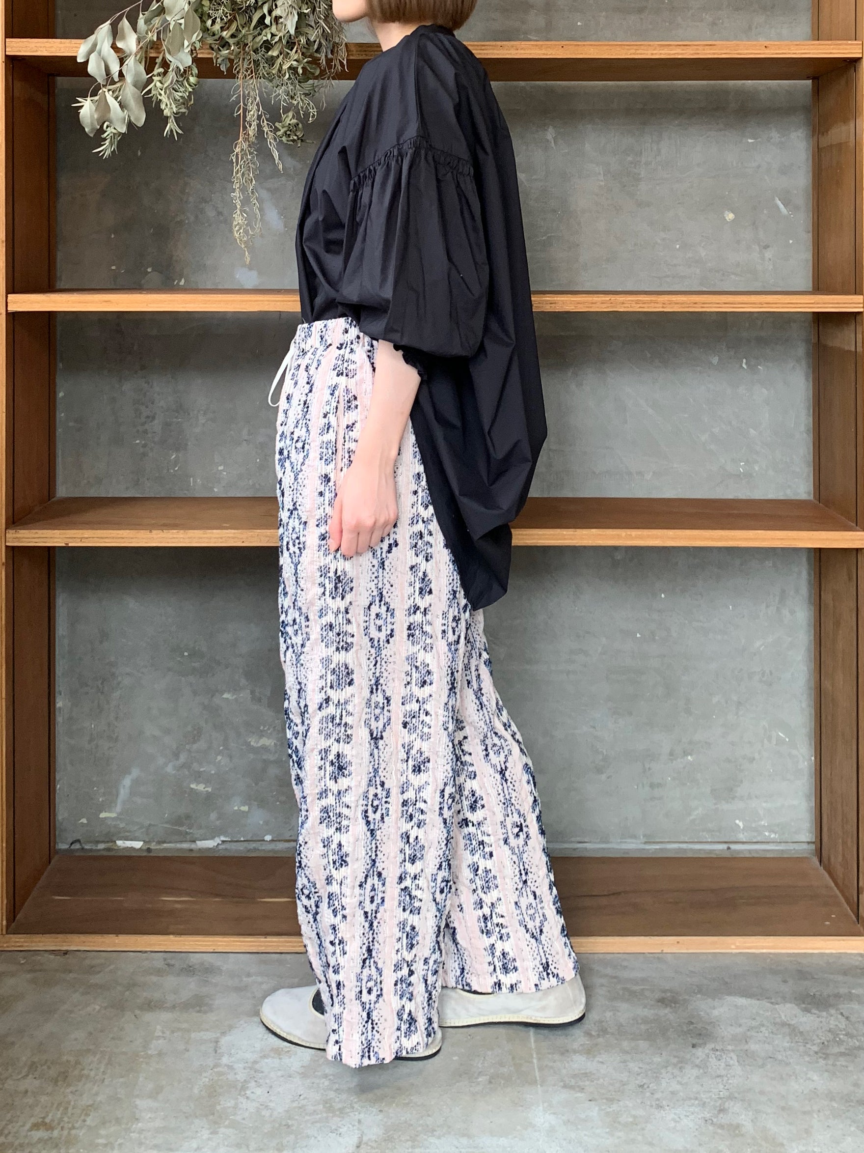 qiri / mix yarn jacquard gather pants（ピンク）