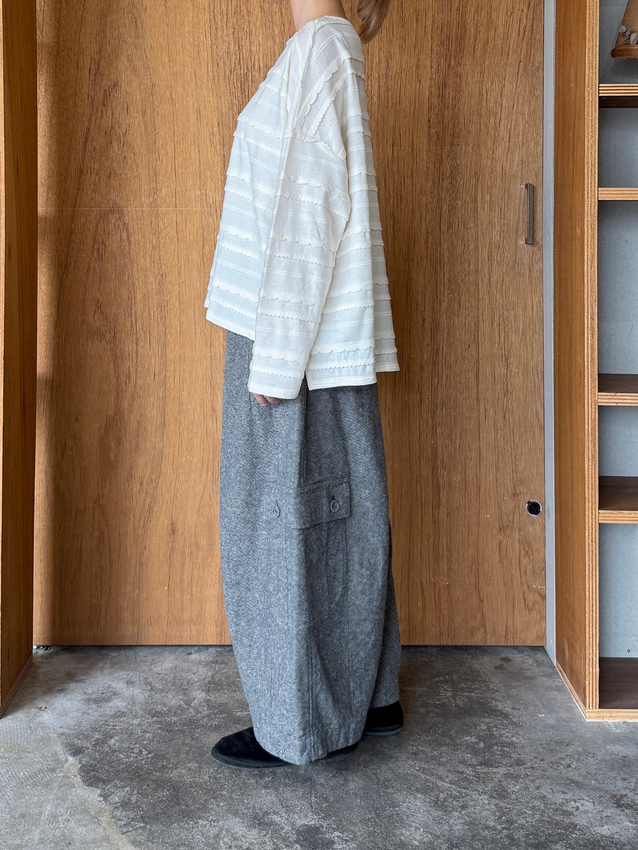 tumugu / カラップボーダージャガード ボートネックワイドプルオーバー（KINARI）