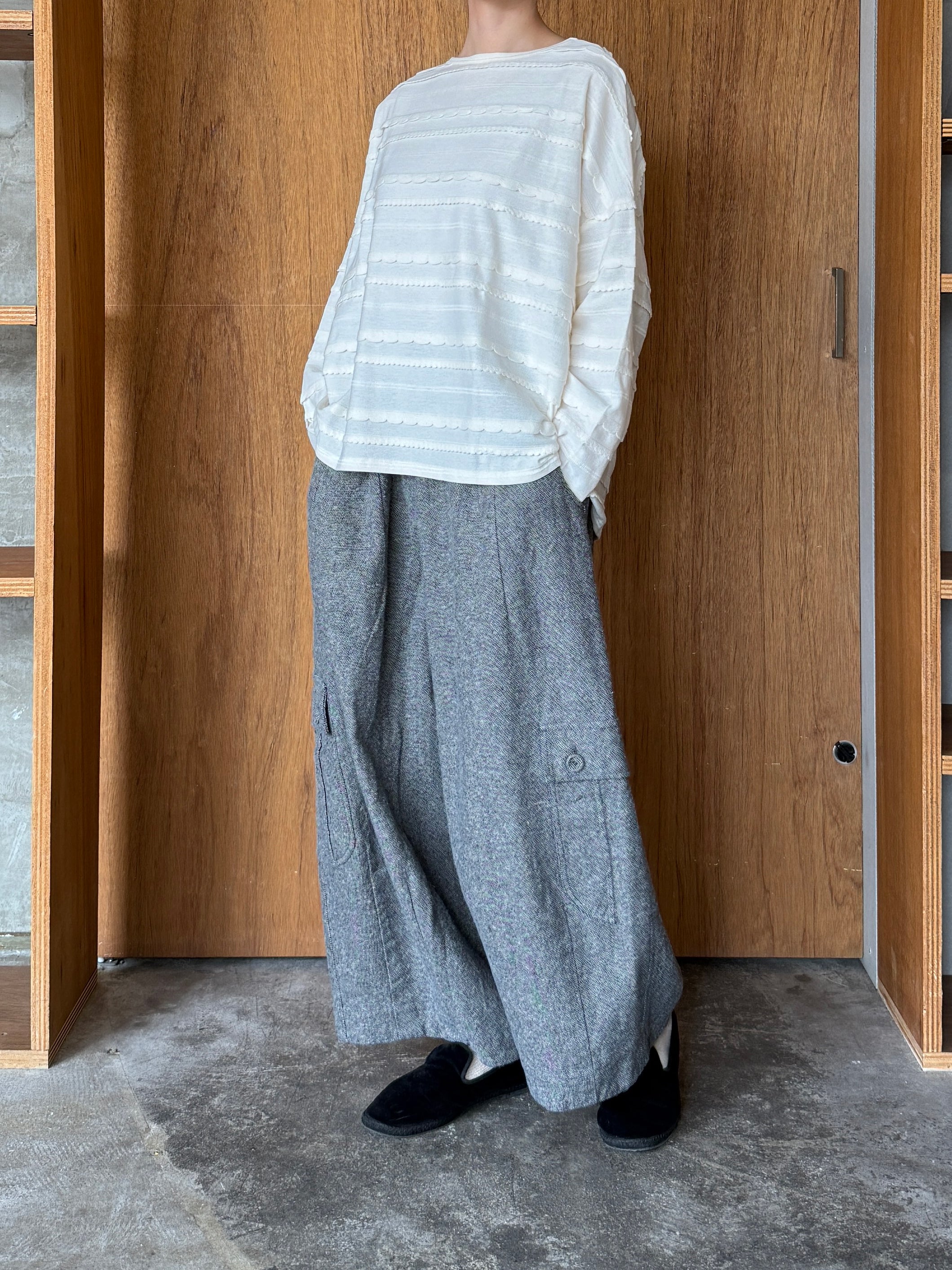 tumugu / カラップボーダージャガード ボートネックワイドプルオーバー（KINARI）