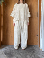qiri / 花吹雪 jacquard gather wide pants (ベージュ)