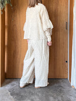 qiri / 花吹雪 jacquard gather wide pants (ベージュ)
