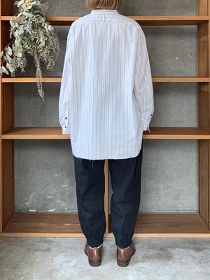 Vlas Blomme / Washed Cotton Stripe　バンドラカラーシャツ(Off White)
