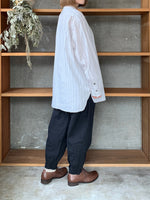 Vlas Blomme / Washed Cotton Stripe　バンドラカラーシャツ(Off White)